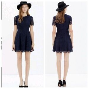 Madewell Lace Magnolia Eyelet Fit & Flare Navy Mini Dress sz 4